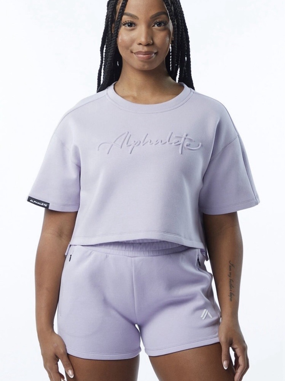 Alphalete Lavender Cropped Short Sleeve Sweatshirt Size Small Athleisure